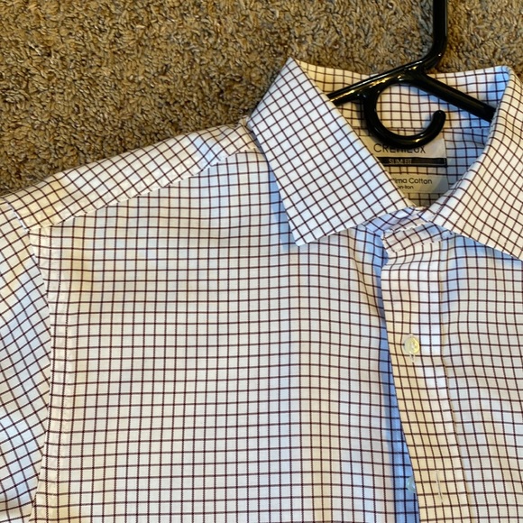 Cremieux collared dress shirt, white/maroon checks, slim fit-17/34, fits like lg - Picture 2 of 5